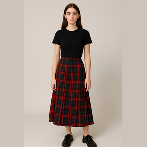 Vintage Red and Grey Plaid A-Line Skirt